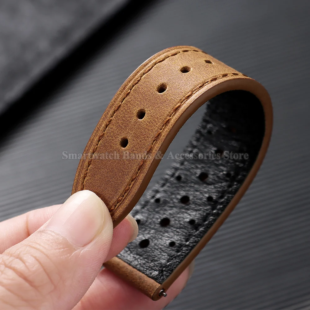Vintage Leather Watch Strap - Universal Breathable Bracelet with Folding Buckle