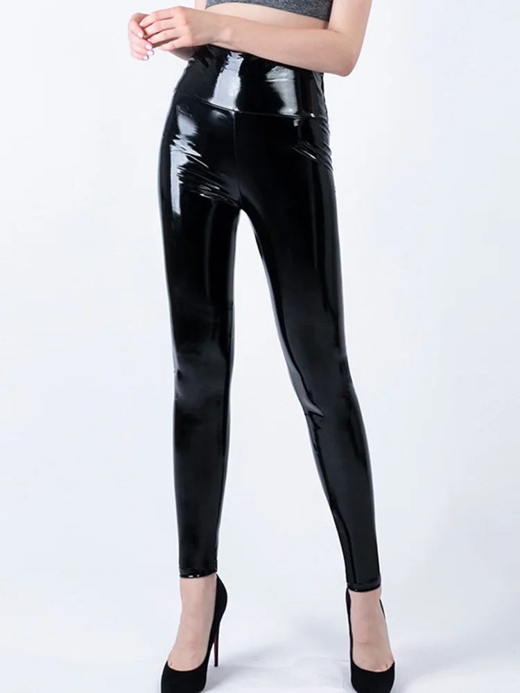 Bodycon Faux Leather Leggings Women Stretch Pencil Pants Sexy Trousers Black PU Wetlook High Waist Clubwear New