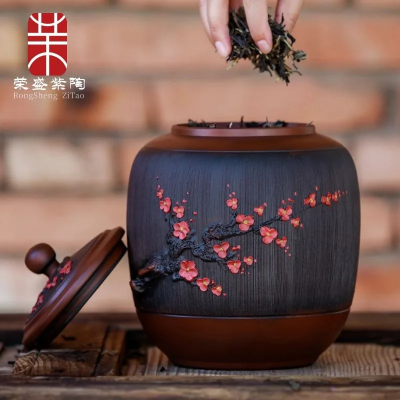 Purple Pottery Tea Jar, Ceramic Household Sealed Jar with Lid, Storage Pu'er Tea Powder, Premium High End Awakening Tea 5