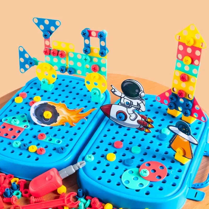 Children Toys Tool Set Electric Drill Screw Nut 3D Puzzle Toys Pretend Play Dinosaur Drilling Assembly Educational Toys for Boys