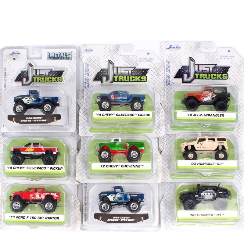 1Pcs 1/64 Scale Jada Chevy Cheyenne Chevrolet Apache Silverado Truck Ford F150 Pickup Jeep Wrangle Car Model Vehicle Diecast Toy jada just trucks 1 24 scale 2020 jeep gladiator dealertrack pickup vehicle offroad car amry model diecast toy furious souvenir