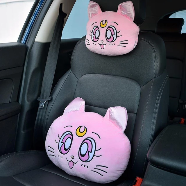 Cartoon Car Headrest Pillow Cute Car Luna Cat Head Plush Neck Pillow Car  Seat Headrest Cushion Kawaii Girl Car Accessories - AliExpress