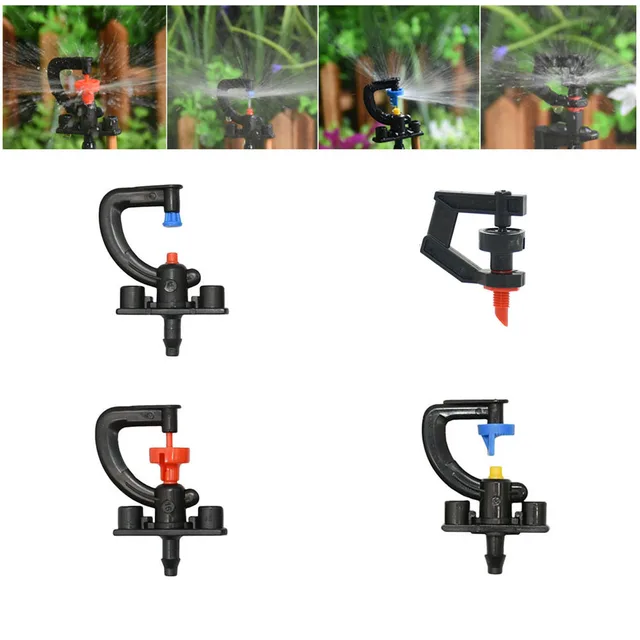 20pcs 180 360 Degree Rotating Micro Sprinkler G-Type Refraction Nozzle Threaded Barb Hanging Nozzle For Garden Irrigation