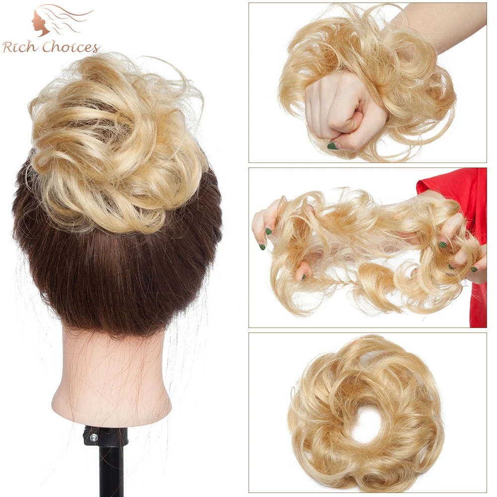 Rich Choices Scrunchies Tousled Updo Ponytail Extension Real Human Hair Wavy Curly Messy Bun Hair Piece For Women Girls human hair bun extension