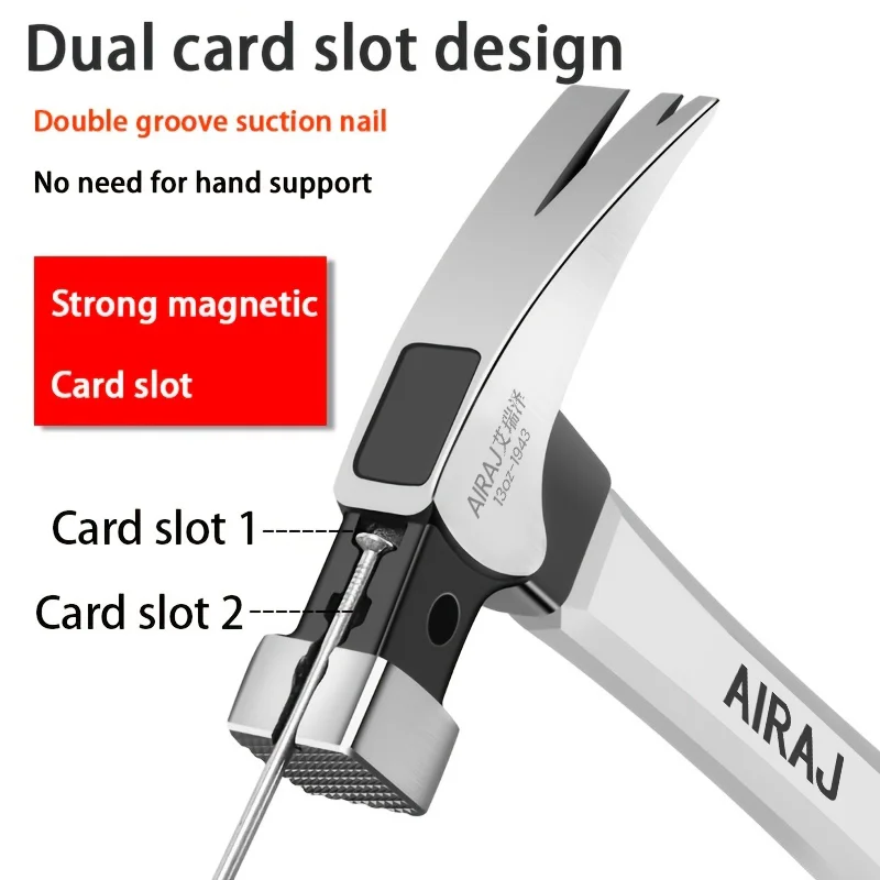 AIRAJ Claw Hammer Stainless Steel Long Handle Double Nail Groove Hammer Labor-Saving Anti-Skid Multifunctional Manual Tool 5