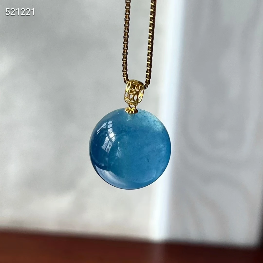 

Natural Blue Aquamarine Quartz Pendant Brazil Jewelry 18K Gold Blue Aquamarine 17.3mm Oval Necklace AAAAA