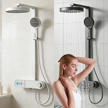 ระบบฝักบัวเรนชาวเวอร์ระดับไฮเอนด์ พร้อมจอแสดงผลดิจิตอล LED อัจฉริยะ ก๊อกผสมทองแดงสำหรับห้องน้ำ ฝักบัวอาบน้ำแบบติดตั้งบนอ่างอาบน้ำ ชุดเต็ม 1