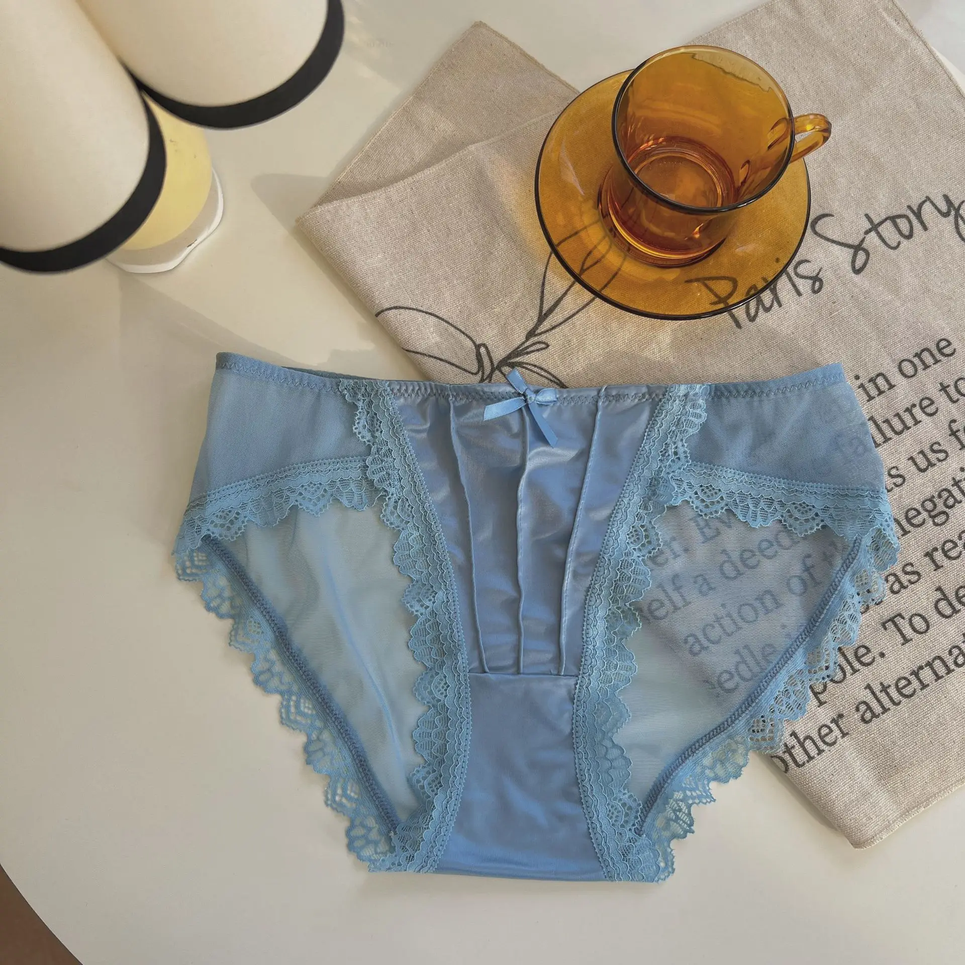Vintage Satin Panties Soild Color Breathable Underwear Women