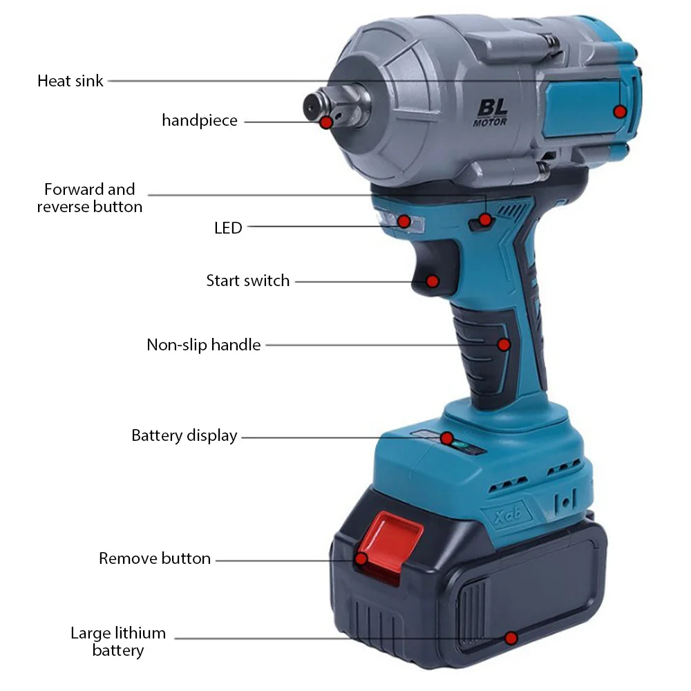 3000N.m 1/2 Zoll Akku-Schlagschrauber, variable Drehzahl, bürstenloser Elektroschrauber, Elektrowerkzeug für Makita 18-21V Akku – Detail 5