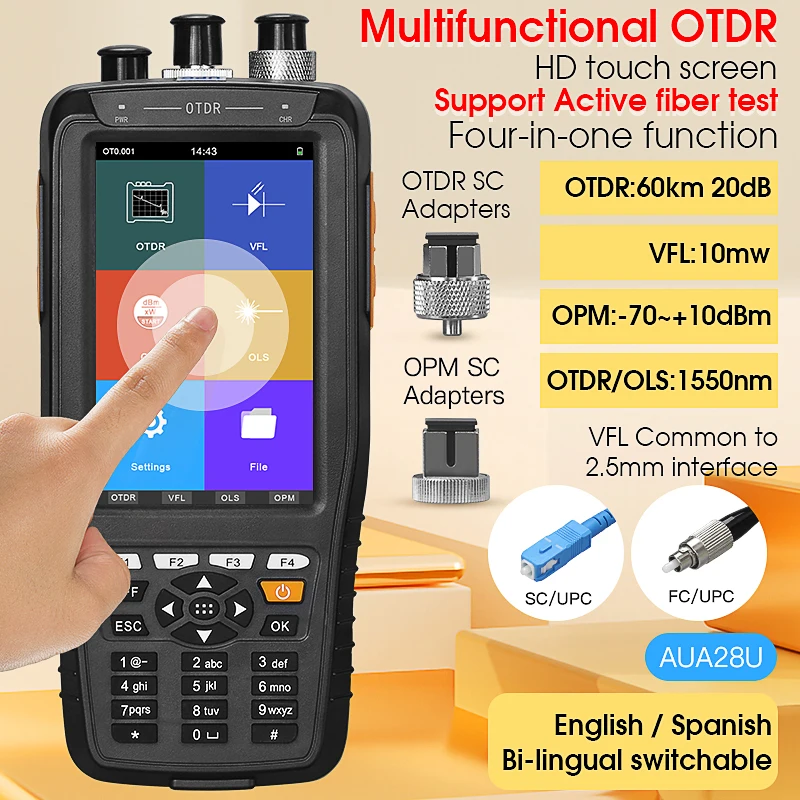 Smart OTDR 1310 1550nm 1610nm with VFL/OPM/OLS Touch Screen OTDR Optical Time Domain Reflectometer AUA28U/A tm290t smart otdr 1310 1550nm mulit function tester built in opm ols vfl support print test report