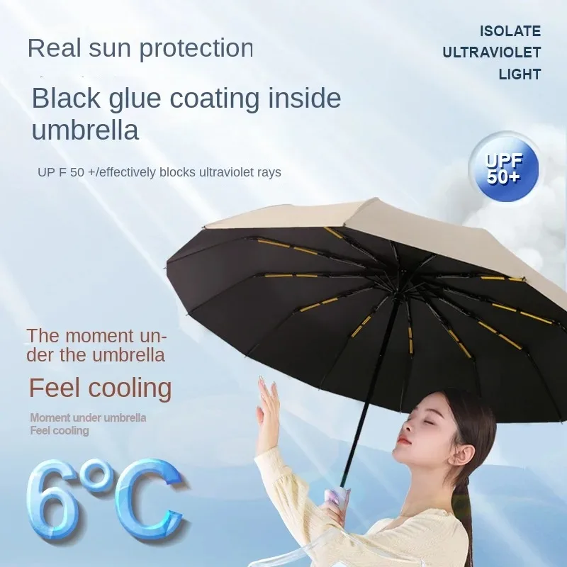 High aesthetic value automatic folding umbrella with sunscreen coating effectively protects against rain and weather, dual-use