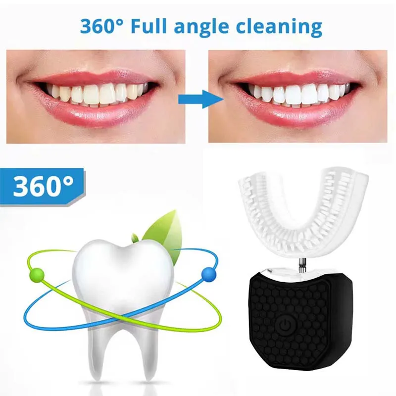 LED 디스플레이 USB 타입-C 자동 전동 칫솔 성인 학생용 U자형 부드러운 칫솔모 IPX7 방수 미백 기능