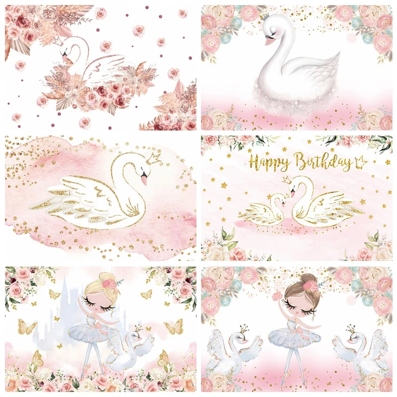 

Swan Ballet Backdrop for Princess Girl's Birthday Party Decor Butterfly Flower Baby Portrait Background Photo Studio Photocall