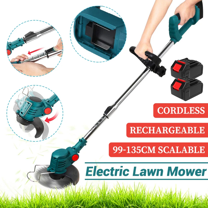 Electric Lawn Mower 21V Cordless Grass Trimmer Adjustable Cutter Household Garden Tools Compatible Makita 18V Battery