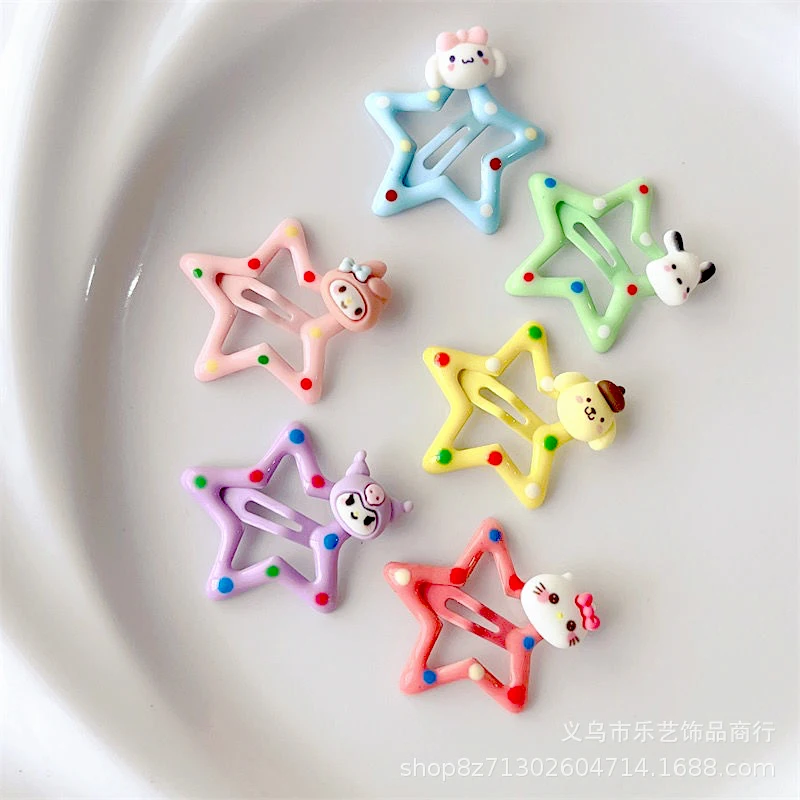

Sanrio Star Hairpin Ins Cute Kuromi Mymelody Hellokitty Girl Hair Buckle Cream Glue Macaron Five-Pointed Star Hair Accessories