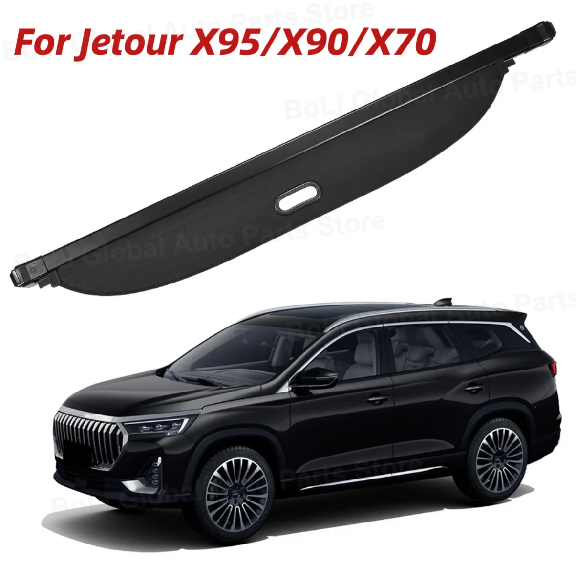 Trunk Cover Luggage Carrier Curtain with Pull Buckle Black Retractable Cargo Cover Fit For Jetour X95/X90/X70