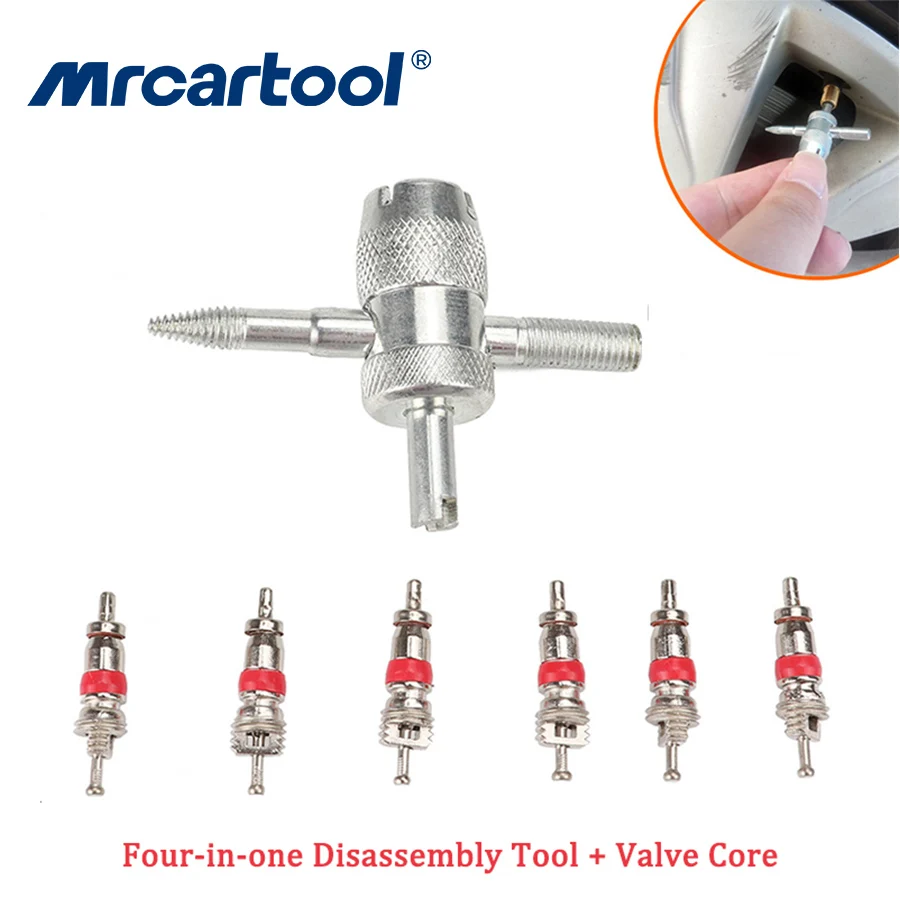 

MRCARTOOL 4-in-1 Tire Valve Stem Removal Tool Valve Stem Puller Tire Repair Tool Valve Core Disassembly Kit Tire Cleaning Tool
