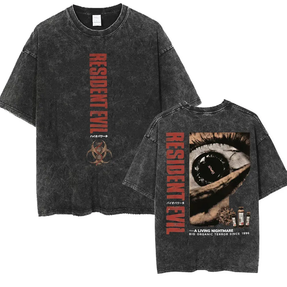 Limitiertes Resident Evil Requiem Anime T-Shirt Herrenbekleidung Gothic Vintage Washed T-Shirts Sommer-Oberteile O-Neck T-Shirt Streetwear