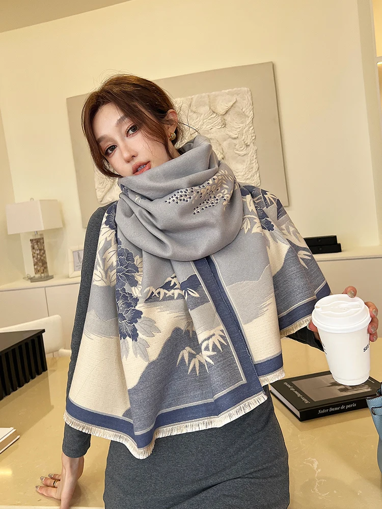 

Designer Brand Шарф 2023 New Double Sided Scarf Women's Winter Chinese Style All The Thick Cashmere Shawl Fashion Warm Hot Sale
