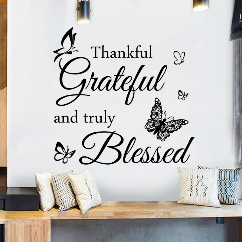 New Grateful Grateful Blended Letter Butterfly Wall Sticker Studio Camera Da Letto Sfondo Wall Sticker