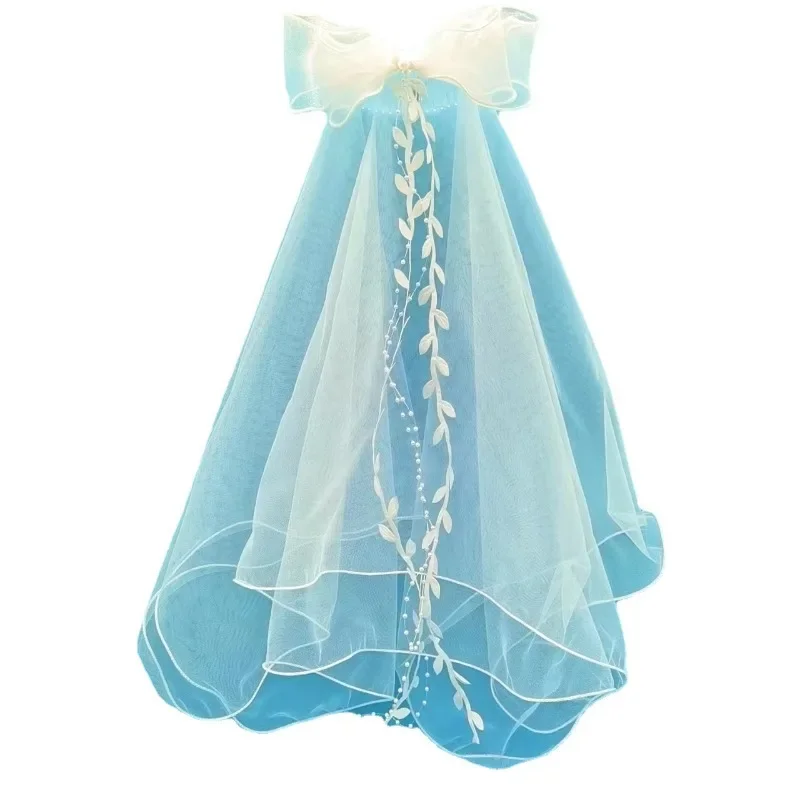Bride\'s Double Layer Wedding Curled Hair Comb Draping Hair Accessories Princess Veil Bow Headdress