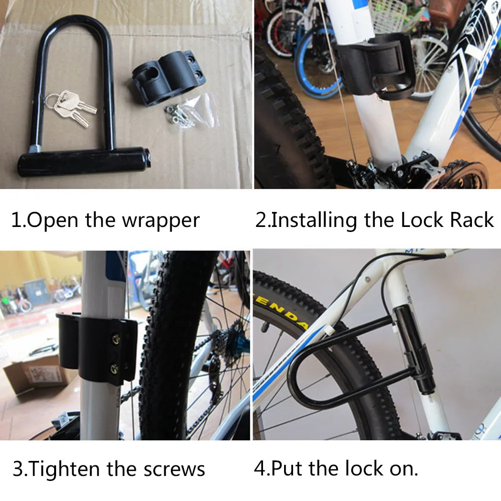 Bicycle U Lock Portables MTB Road Bike Wheel Lock With Key Anti-theft Safety Motorcycle Scooter Cycling Bicycle Accessories_voghion.com