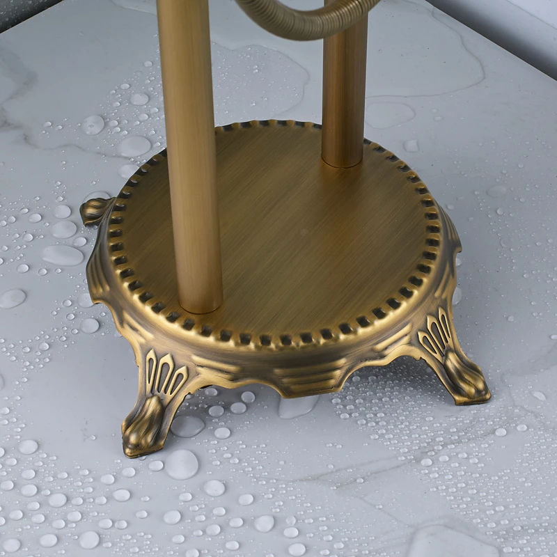 Antique Brass Bathroom Floor Mount Bathtub Filler Freestanding Bathtub Faucet Dual Handles Shower Set With Handshower Mixer Tap 3