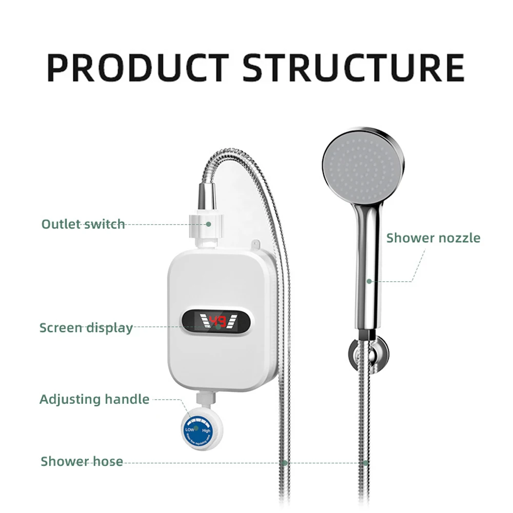Instant Water Heater LCD Digital Display Thermostatic Shower Water Heating Device Stainless Steel Tankless Rapid Heating Machine water heater