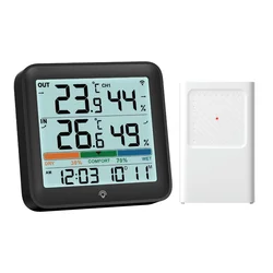 Wireless Indoor - Outdoor Weather Station with Remote Sensor and Hygrometer (Black)