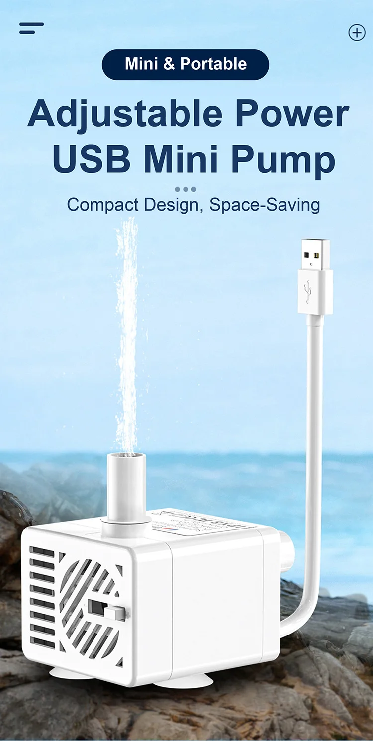 Mini USB Brushless Submersible Water Pump 5V DC 3W Ultra Quiet Adjustable Flow P