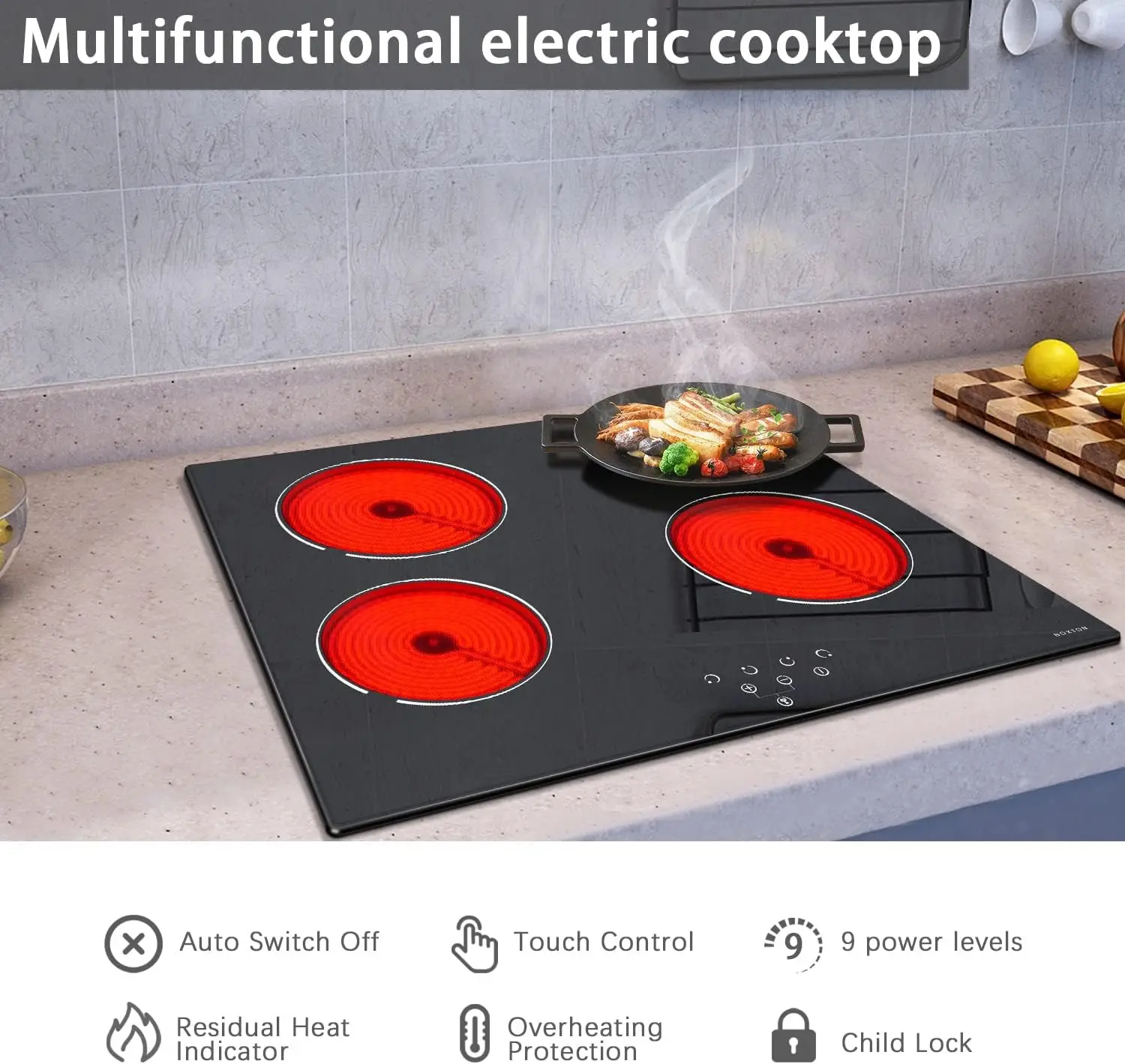 Ceramic , Built-in 4 Burners Electric Stove Electric Cooker Hob With Touch Control Child Lock Timer Easy To Clean