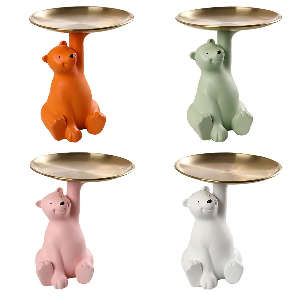 Nordic Style White Bear Statues Sculpture Resin Figurine Key Jewelry Candy Storage Tray Table Snack Holder Home Art Ornaments | Дом и сад