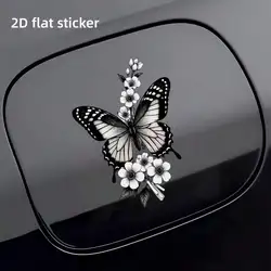 Elegant Black and White Butterfly & Floral Car Sticker - One - size (A)