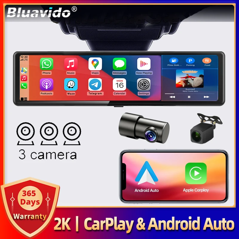 Видеорегистратор UHD, 11,26 дюйма, 3 канала, GPS, Apple Carplay и Android