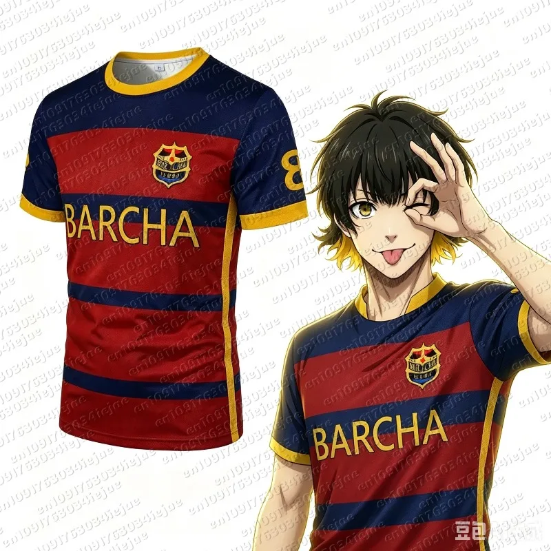2026 Sommer Blue Lock Barcha Kinder Fußballtrikot Meguru Bachira Sportshirt Cosplay Outfit Anime Geschenk für Männer Frauen Fußballuniform