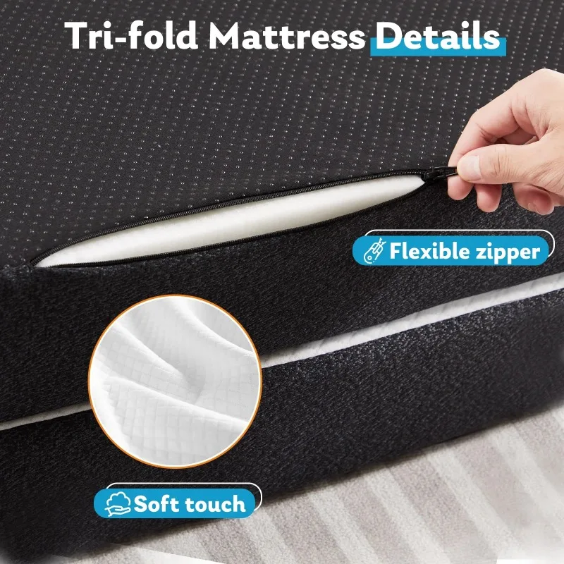 Folding Mattress, 4 inch Tri-fold Memory Foam Mattress Topper for Camping, Foldable Mattress Topper with Washable Cover 5