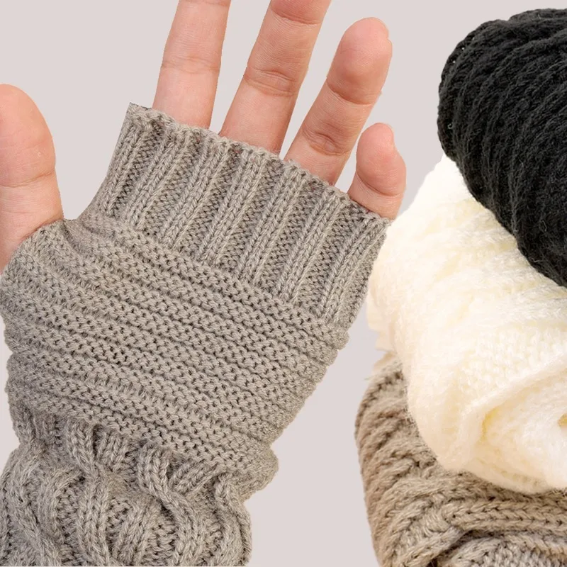 

Knitted Half-Finger Long Gloves Autumn Winter Women Girl Windproof Warm Wool Gloves Shopping Traveling Daily Gloves Fashion Gift