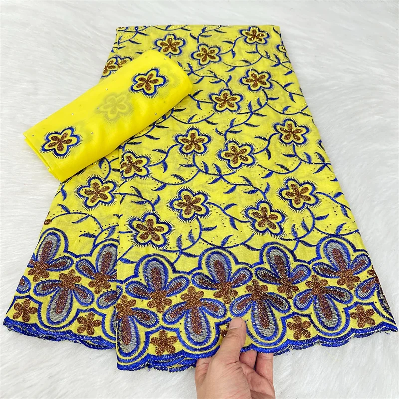 

7 yard With Scarf Swiss lace fabric latest Dry lace embroidery African 100% cotton fabrics Swiss voile lace Dubai style 9L92001