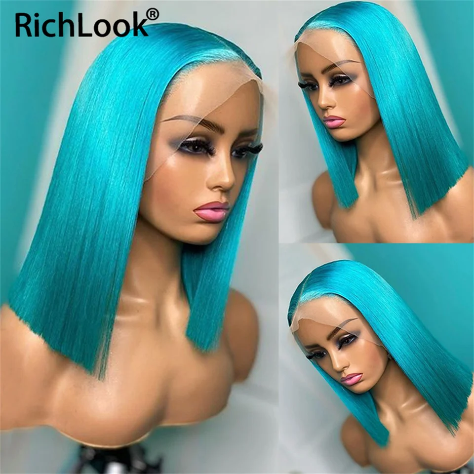 

13x4 Lace Frontal Wig Blue Colored Short Bob Wig Lace Front Human Hair Wigs Remy Hair Guleless Pre Plucked for Black Women