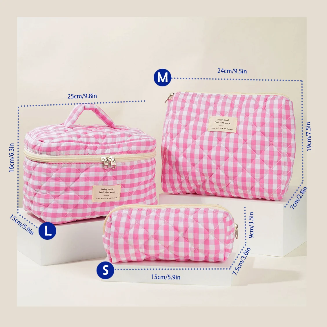 Chic Quilted Cotton Cosmetic Organizer - Portable Zipper Handbag