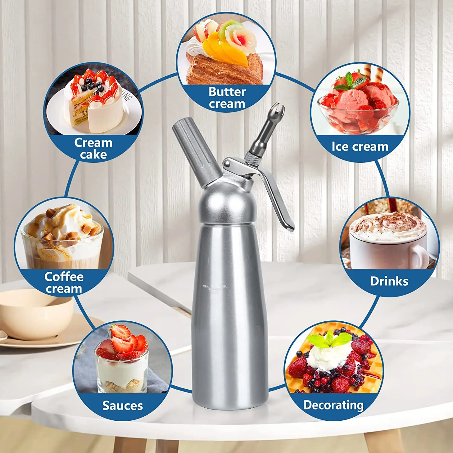 0.5L/1L Cream Foamer Gun Whipper Butter Dispenser Coffee Stainless Steel / Aluminum Tools Cake DIY Bake