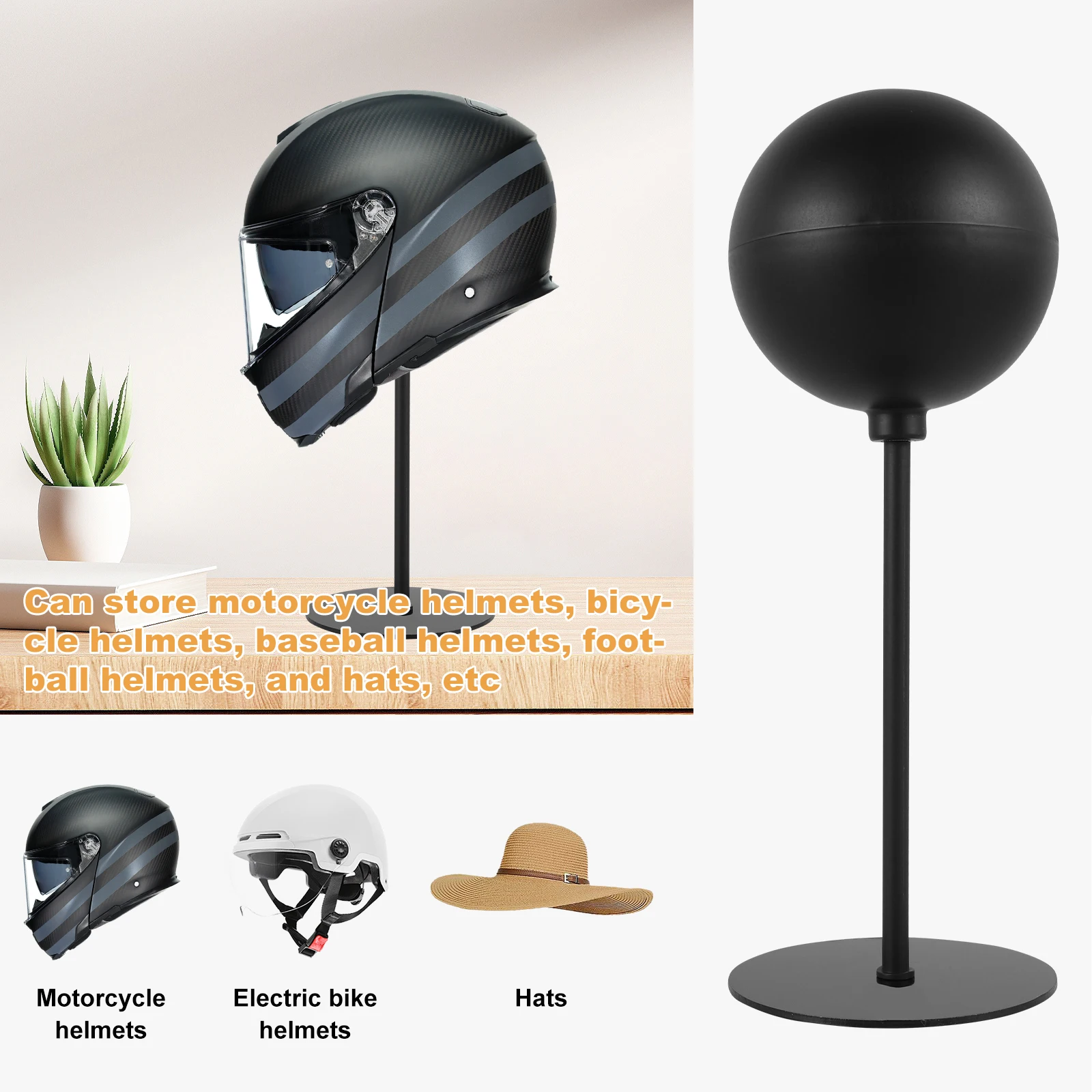 Black Steel Motorcycle Helmet Display Stand