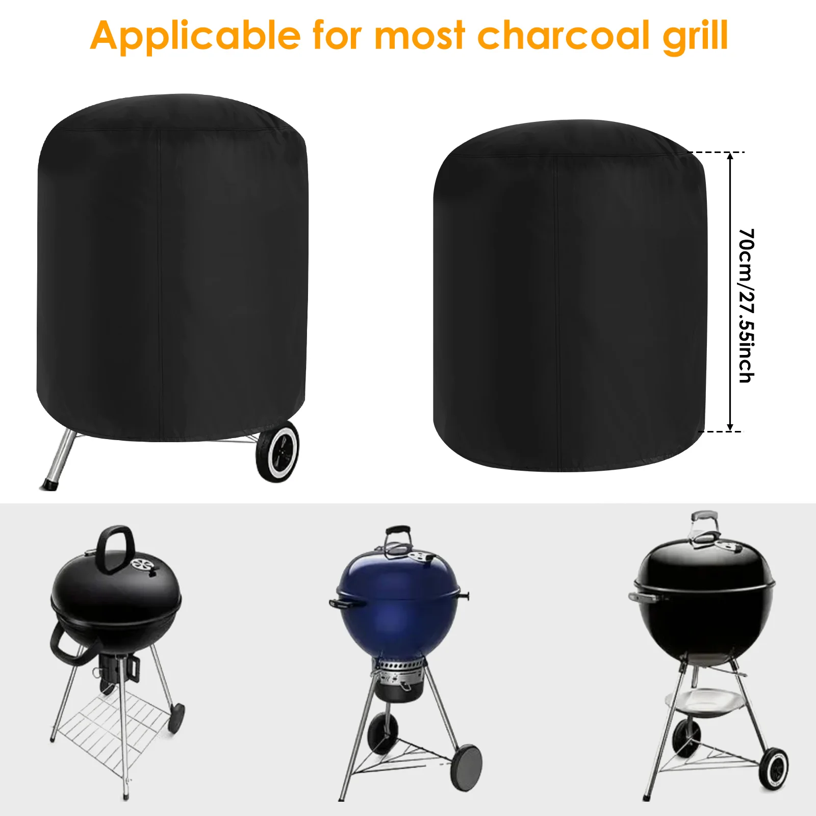 Grill Cover Waterproof Round BBQ Grill Cover Heavy Duty Outdoor Camping Barbecue Charcoal Fire Pit Stove Protection