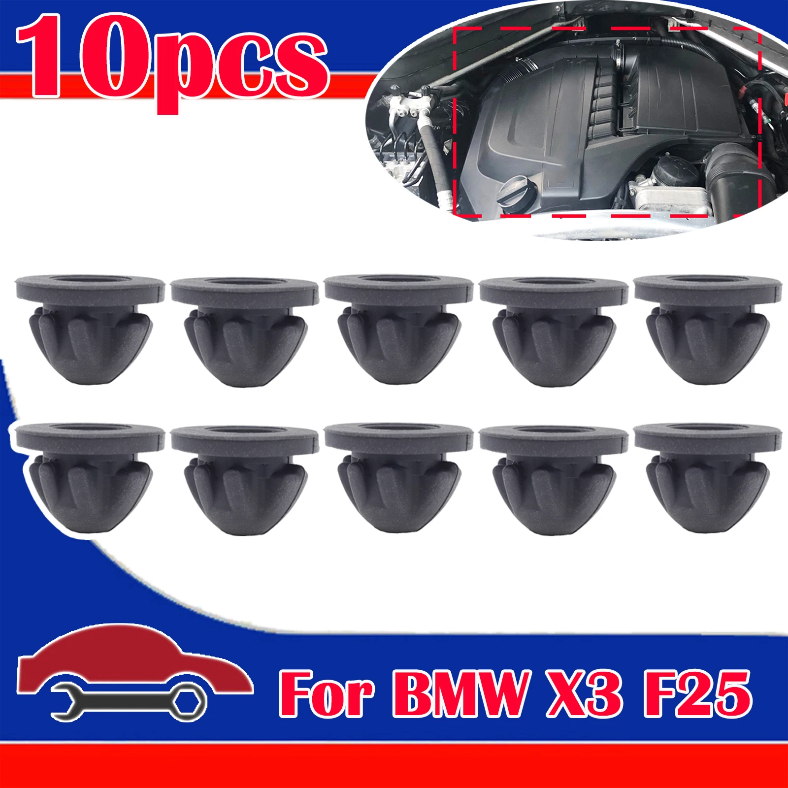 

For BMW X3 F25 G01 F97 2010 - 2016 2017 2012020 Car Engine Grommets Rubber Buffer Mount Bush Bonnet Cover Cushion Replacement