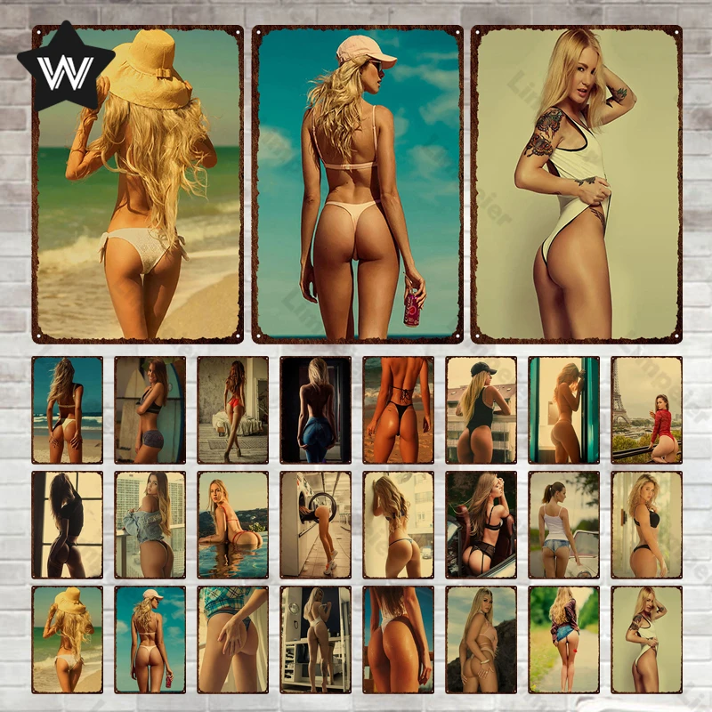 

Sexy Lady Metal Tin Sign Sexy Bikini Vintage Metal Poster Tin Plaque Shabby Style Wall Sticker Metal Sign for Man Cave Bar Decor