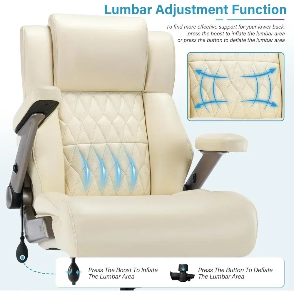 "heavy-duty 700lbs capacity office chair with adjustable lumbar support, 3d flip arms, and high back for large executive use"