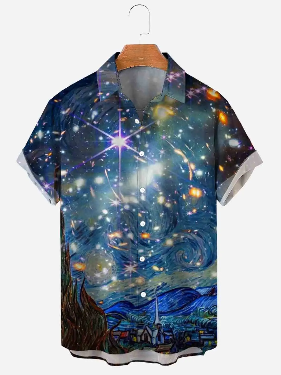 Fashion Starry Men's Clothing Vintage Retro Short Sleeve Funky Hawaiian Mens Summer Shirts For Man Social Rockabilly Harajuku t shirts tees i am going to let karma fix it starry sky t shirt tee in multicolor size l m s xl