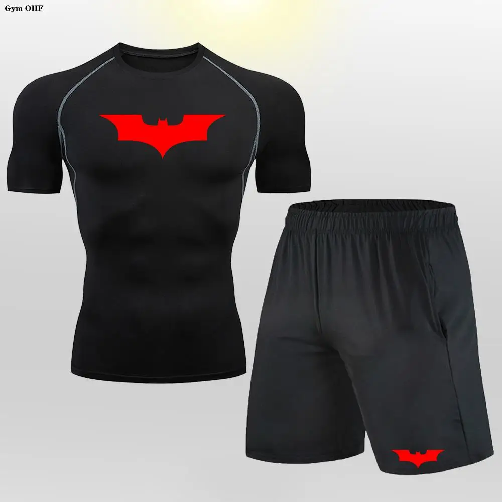 T Shirt Shorts Suit Men Tracksuit Bat Compression Gym Tight Yoga Sets Workout Jogging Top Fitness Clothing Sportswear 3