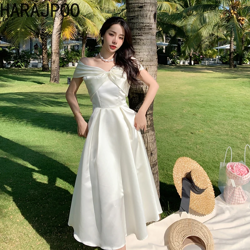 

Женское платье на одно плечо Harajpoo, Белое Облегающее платье с открытыми плечами и бантом на талии, роскошный подарок на день рождения