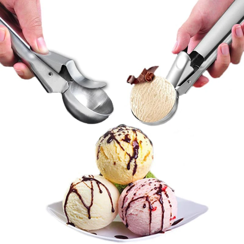 Stainless Steel Ice Cream Scoop Ice Cream Scooper with Trigger Multifunctional Fruit Scoop DIY Kitchen Supplies